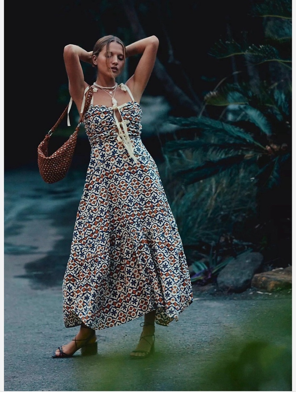 Free People Palma Printed Patterned Sundress in Cream, Navy & Orange ($198)